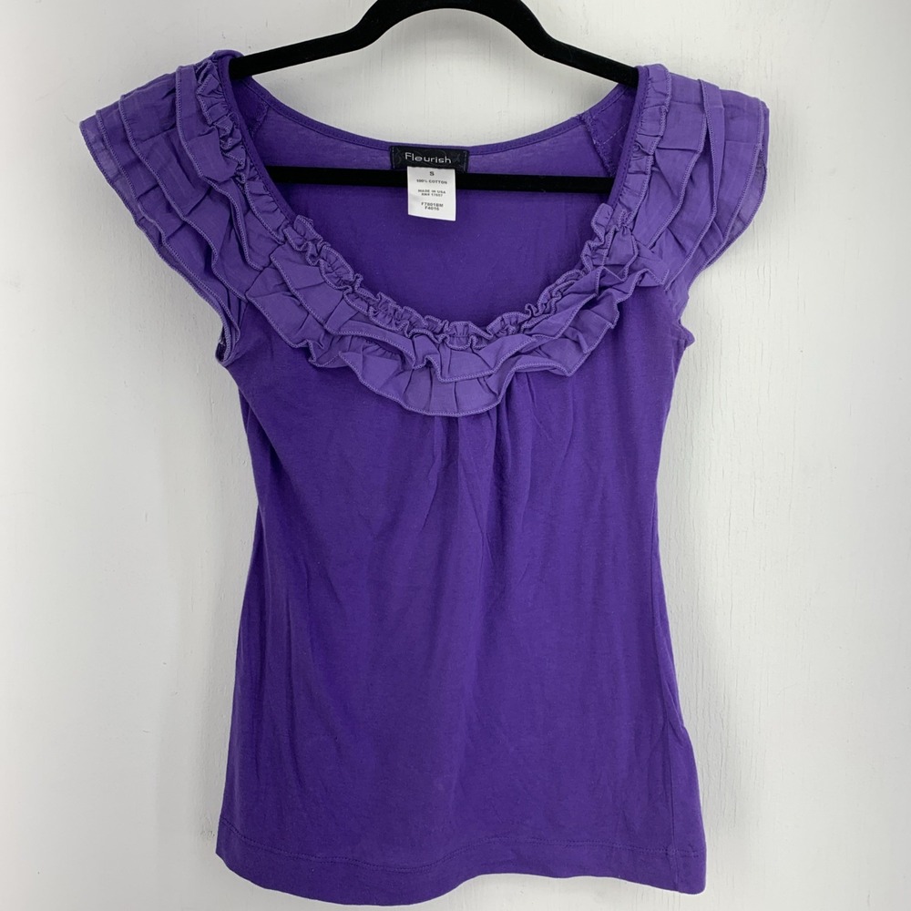 Fleurish Womens Small Ruffle Tank Top Cami USA Y2K Purple Coquette Babydoll